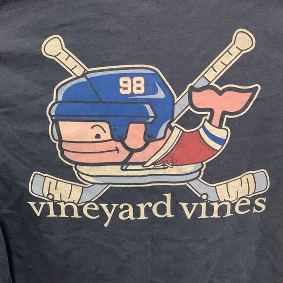Vineyard Vines Navy Whale Crossed Hockey Sticks LS Pocket T-Shirt Size M 12-14 - Picture 5 of 10